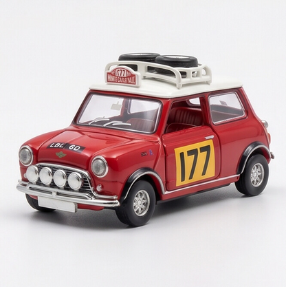 TINY Mini Cooper MK1 Rally #177 1:50 Scale (Red) – Official Licensed Diecast with Acrylic Case