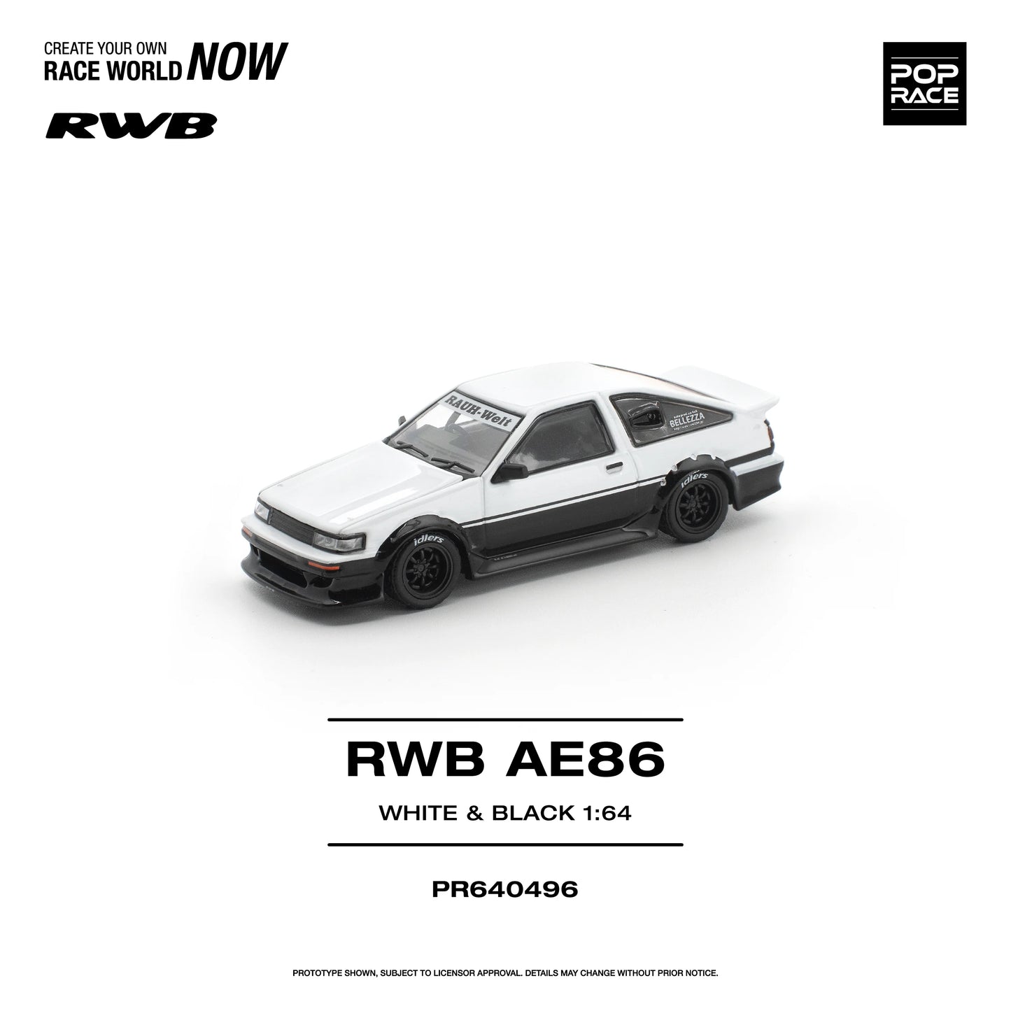 POPRACE RWB Toyota AE86 White Black 1:64 Scale Diecast Model (Pre-Order)