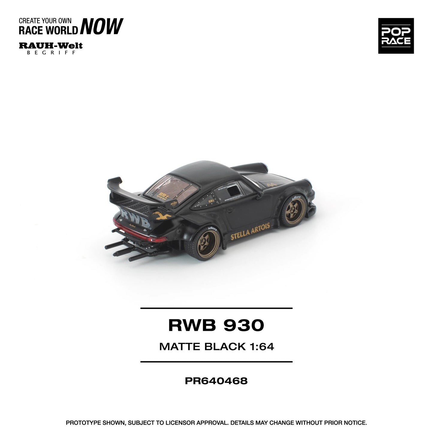 POPRACE RWB Porsche 930 Stella Artois Matte Black New Tooling 1:64 Scale Diecast Model (Pre-Order)