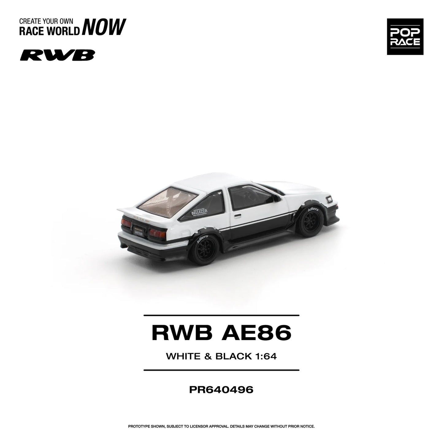 POPRACE RWB Toyota AE86 White Black 1:64 Scale Diecast Model (Pre-Order)