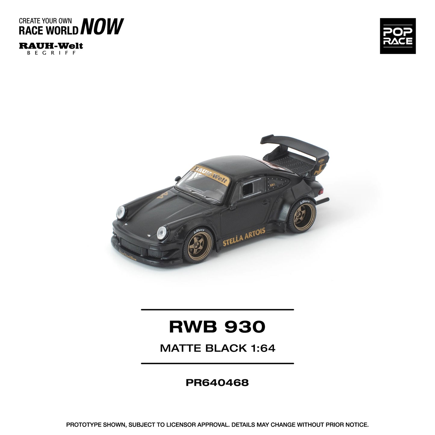 POPRACE RWB Porsche 930 Stella Artois Matte Black New Tooling 1:64 Scale Diecast Model (Pre-Order)