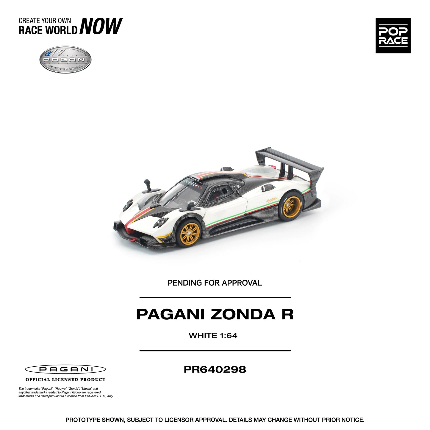 POPRACE Pagani Zonda R White 1:64 Scale Diecast Model (Pre-Order)