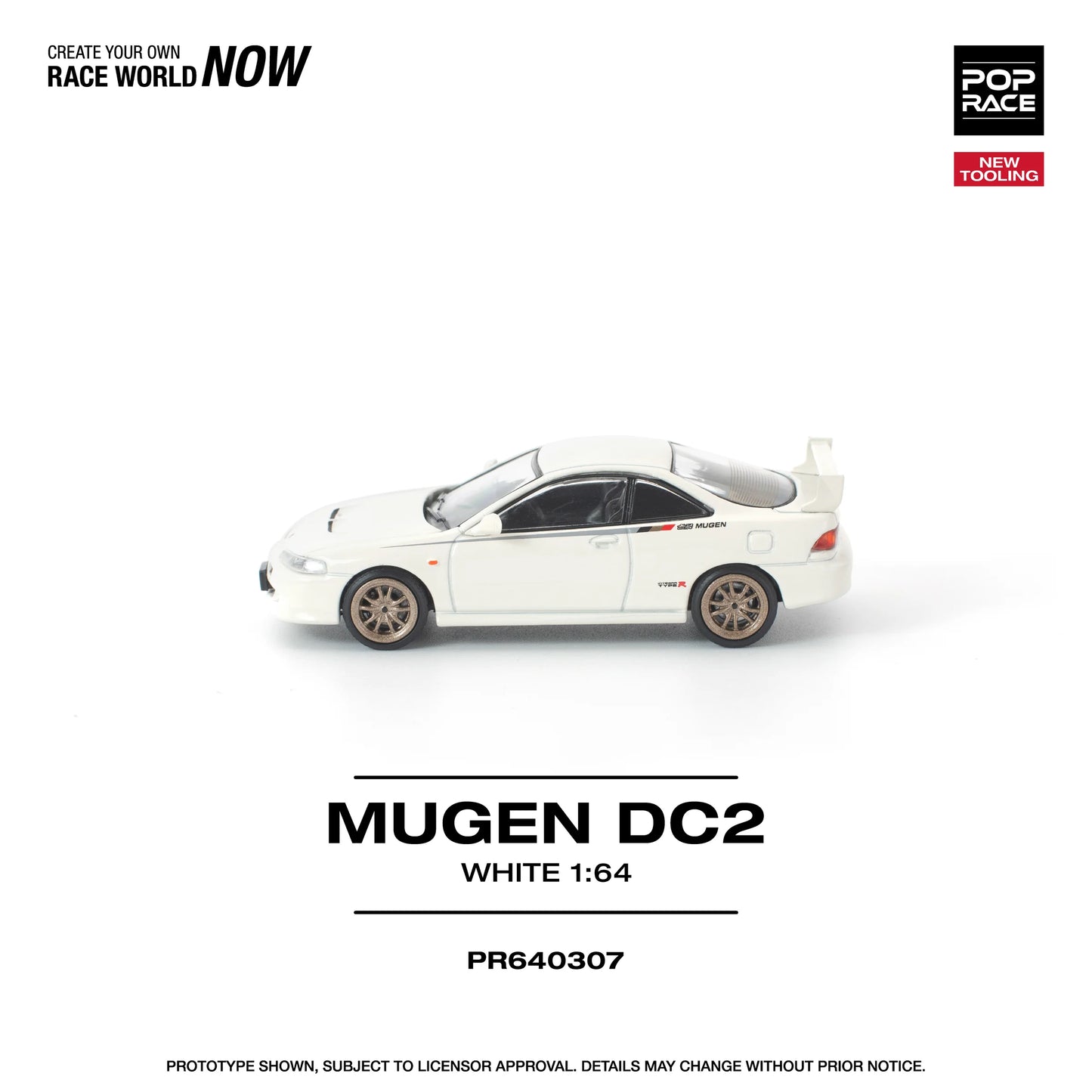 POPRACE Mugen Honda DC2 Integra New Tooling White 1:64 Scale Diecast Model (Pre-Order)