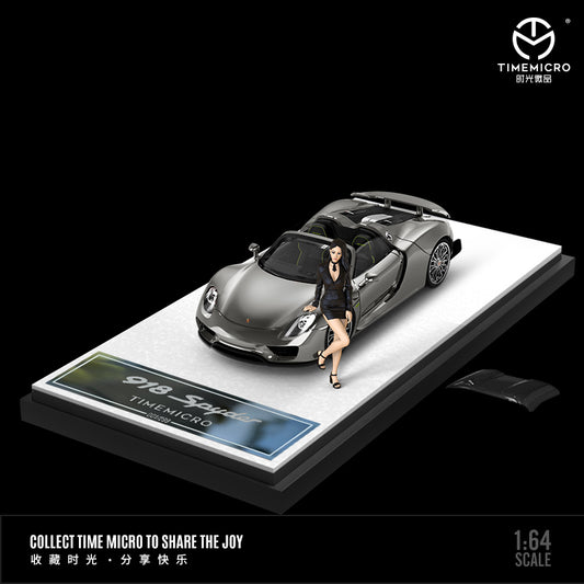 PRE-ORDER Time Micro Porsche 918 Spyder Liquid Silver Figure Edition 1:64 Scale Diecast Model