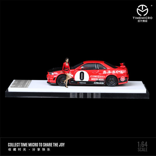 PRE-ORDER Time Micro Nissan GTR R34 0 Red Livery Figure Edition 1:64 Scale Diecast Model