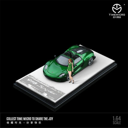 PRE-ORDER Time Micro Porsche 918 Metallic Green Figure Edition 1:64 Scale Diecast Model