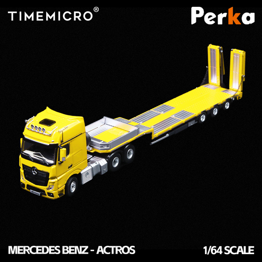 PRE-ORDER Time Micro TM Mercedes-Benz Trailer Transporter Yellow 1:64 Scale Diecast Model