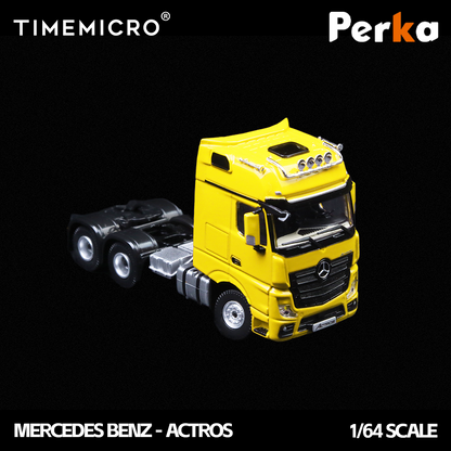 PRE-ORDER Time Micro TM Mercedes-Benz Trailer Transporter Yellow 1:64 Scale Diecast Model