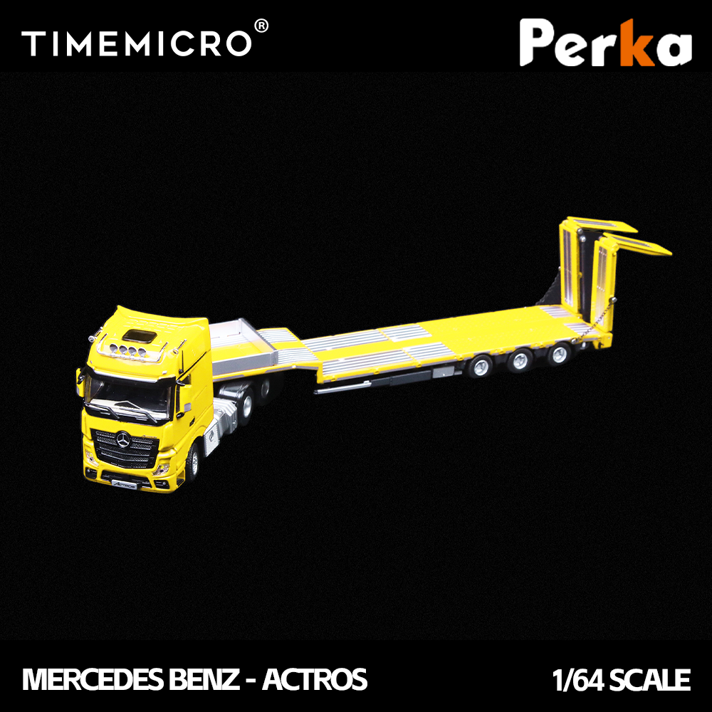 PRE-ORDER Time Micro TM Mercedes-Benz Trailer Transporter Yellow 1:64 Scale Diecast Model