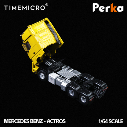PRE-ORDER Time Micro TM Mercedes-Benz Trailer Transporter Yellow 1:64 Scale Diecast Model