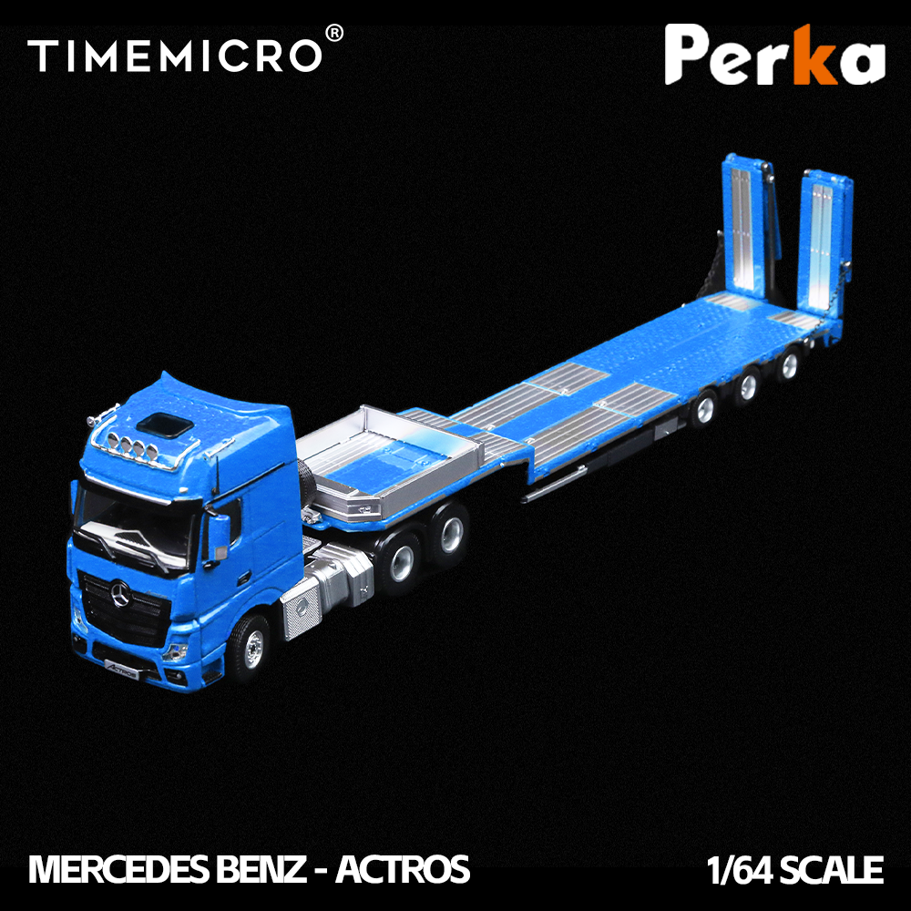 PRE-ORDER Time Micro TM Mercedes Trailer Transporter Blue 1:64 Scale Diecast Model