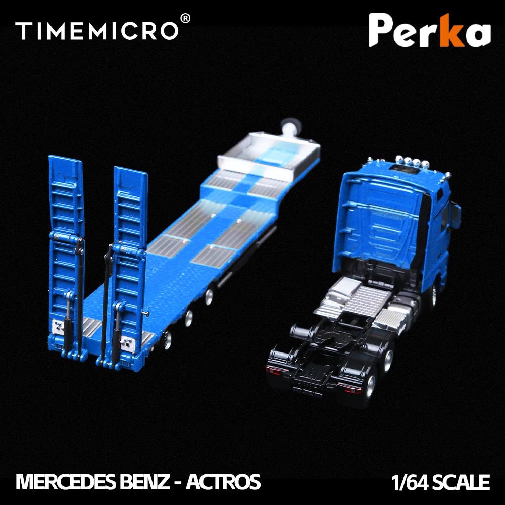 PRE-ORDER Time Micro TM Mercedes Trailer Transporter Blue 1:64 Scale Diecast Model