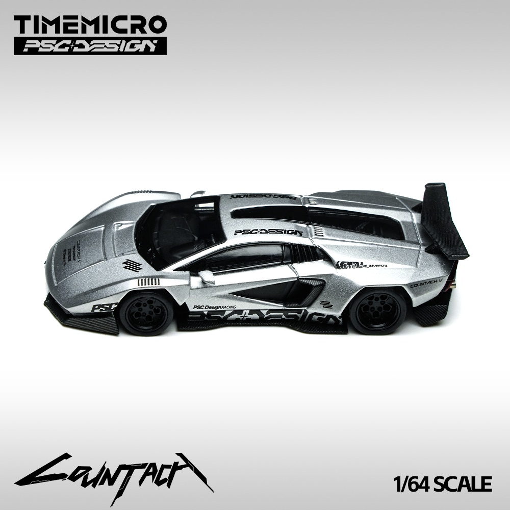 PRE-ORDER Time Micro Countach V Matte Silver Grey Exhibition Edition 1:64 Scale Diecast Model