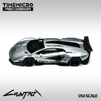 PRE-ORDER Time Micro Countach V Matte Silver Grey Exhibition Edition 1:64 Scale Diecast Model