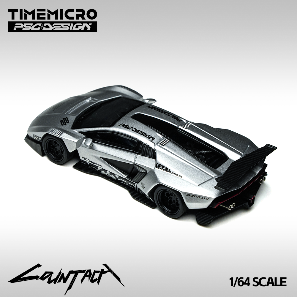 PRE-ORDER Time Micro Countach V Matte Silver Grey Exhibition Edition 1:64 Scale Diecast Model