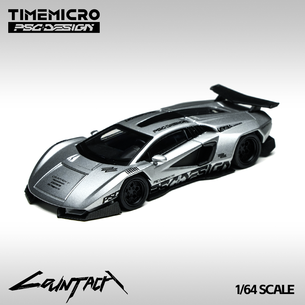 PRE-ORDER Time Micro Countach V Matte Silver Grey Exhibition Edition 1:64 Scale Diecast Model