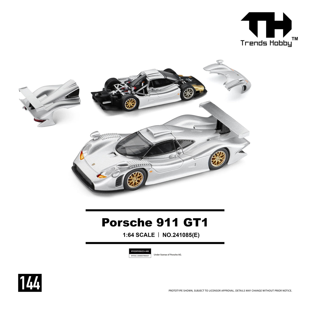 *PRE-ORDER* Porsche 911 GT1 1998, 1:64 Scale (Silver) collectible diecast model at Poketwheels