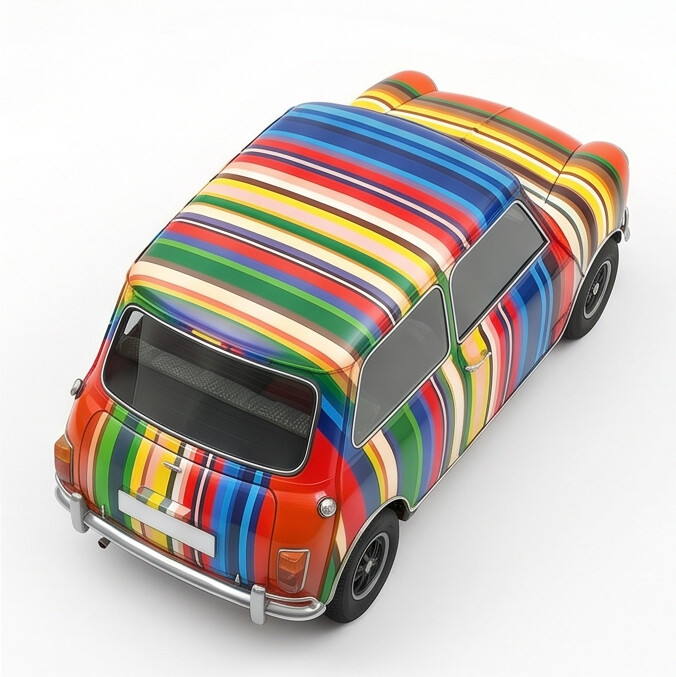 TINY Art Car Coloured Stripes 1:50 Scale Multicolor (HYP00004) – Official Licensed Diecast with Acrylic Case