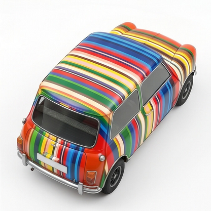 TINY Art Car Coloured Stripes 1:50 Scale Multicolor (HYP00004) – Official Licensed Diecast with Acrylic Case