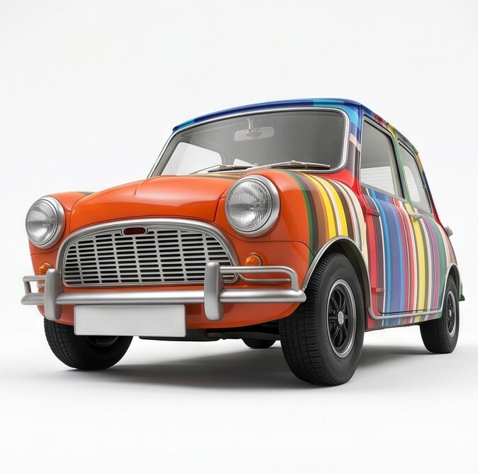 TINY Art Car Coloured Stripes 1:50 Scale Multicolor (HYP00004) – Official Licensed Diecast with Acrylic Case