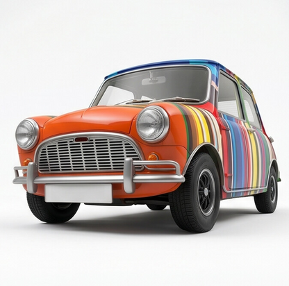 TINY Art Car Coloured Stripes 1:50 Scale Multicolor (HYP00004) – Official Licensed Diecast with Acrylic Case