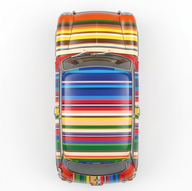 TINY Art Car Coloured Stripes 1:50 Scale Multicolor (HYP00004) – Official Licensed Diecast with Acrylic Case