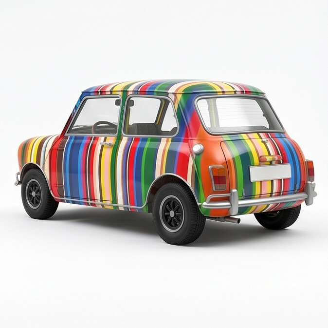 TINY Art Car Coloured Stripes 1:50 Scale Multicolor (HYP00004) – Official Licensed Diecast with Acrylic Case