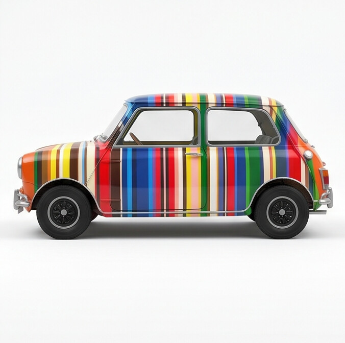 TINY Art Car Coloured Stripes 1:50 Scale Multicolor (HYP00004) – Official Licensed Diecast with Acrylic Case