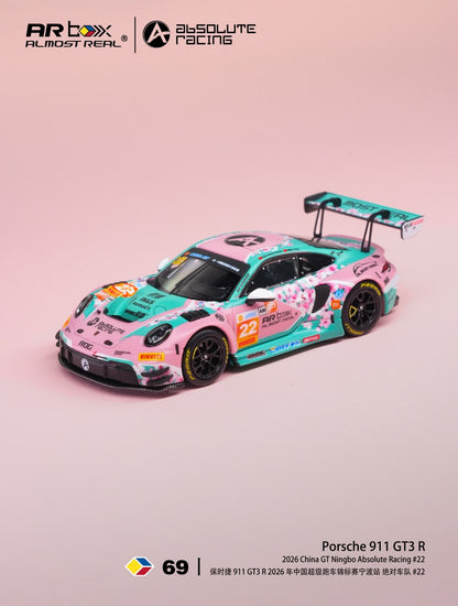 PRE-ORDER ALMOST REAL AR Box Porsche 911 GT3 R 2026 China GT Ningbo Absolute Racing #22 1:64 Scale Diecast Model