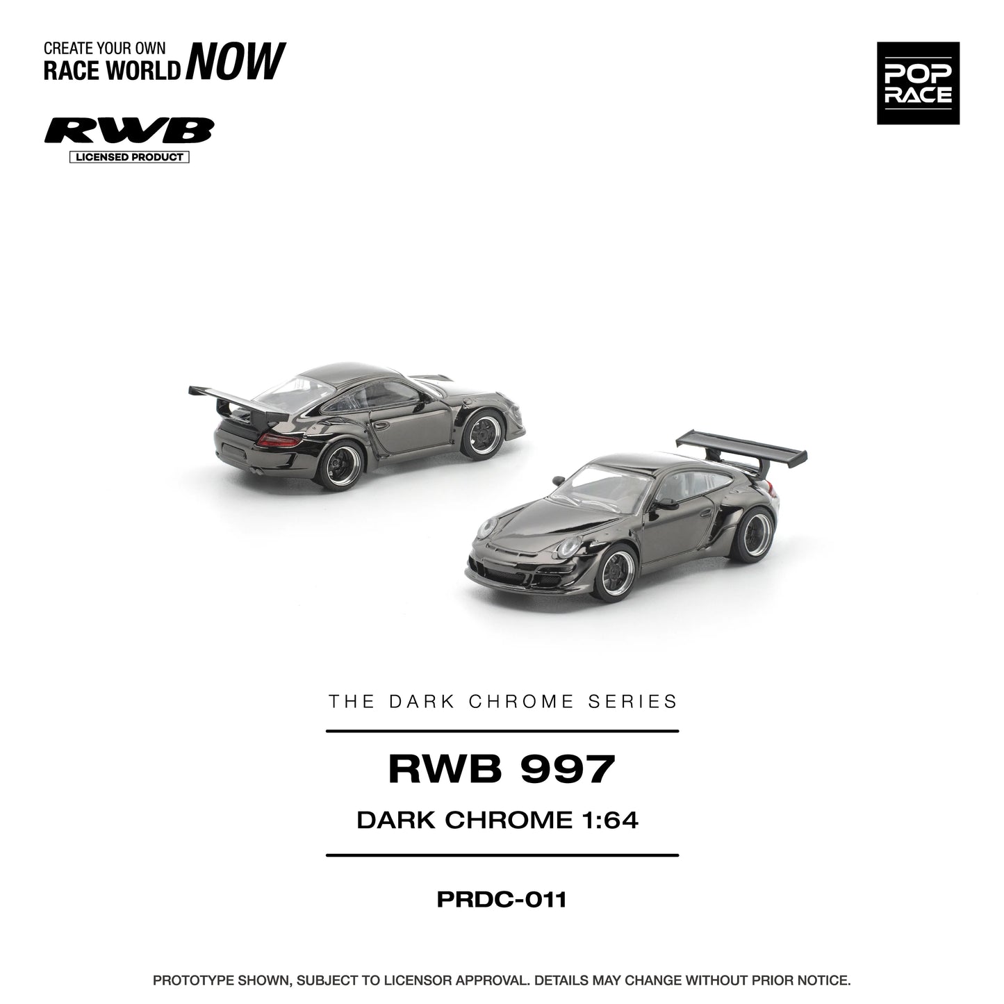 POPRACE RWB Porsche 997 Dark Chrome 1:64 Scale Diecast Model (Pre-Order)