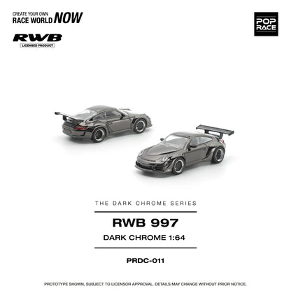 POPRACE RWB Porsche 997 Dark Chrome 1:64 Scale Diecast Model (Pre-Order)