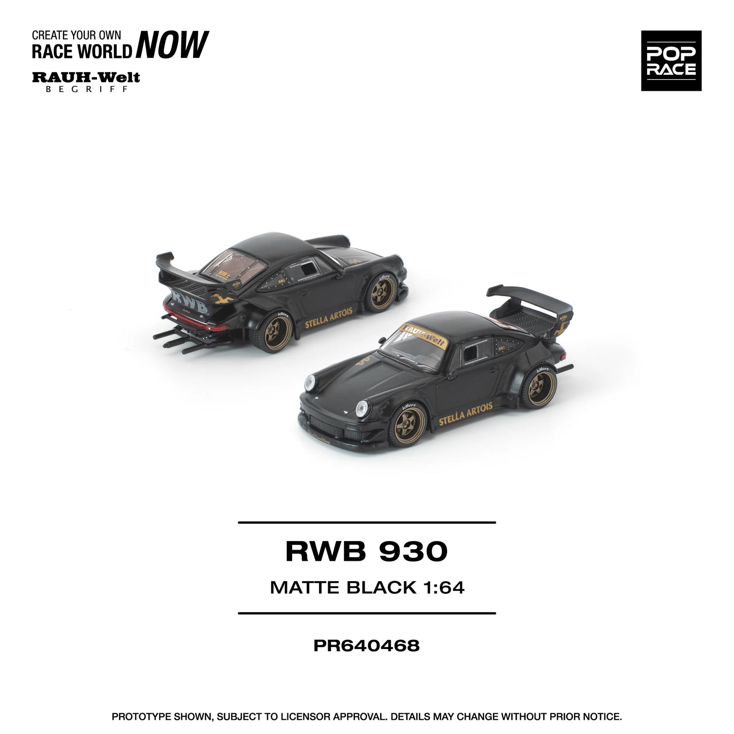 POPRACE RWB Porsche 930 Stella Artois Matte Black New Tooling 1:64 Scale Diecast Model (Pre-Order)