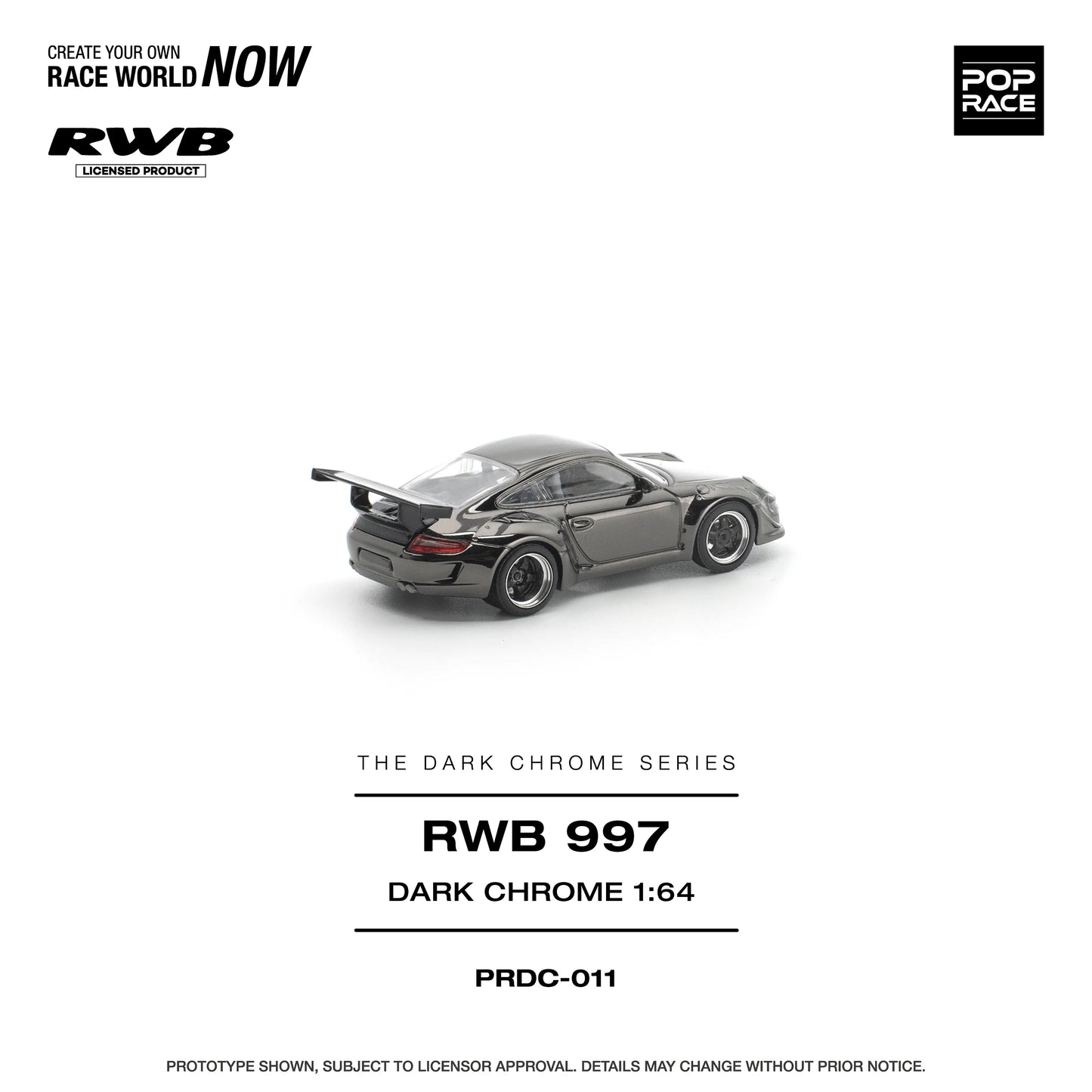 POPRACE RWB Porsche 997 Dark Chrome 1:64 Scale Diecast Model (Pre-Order)