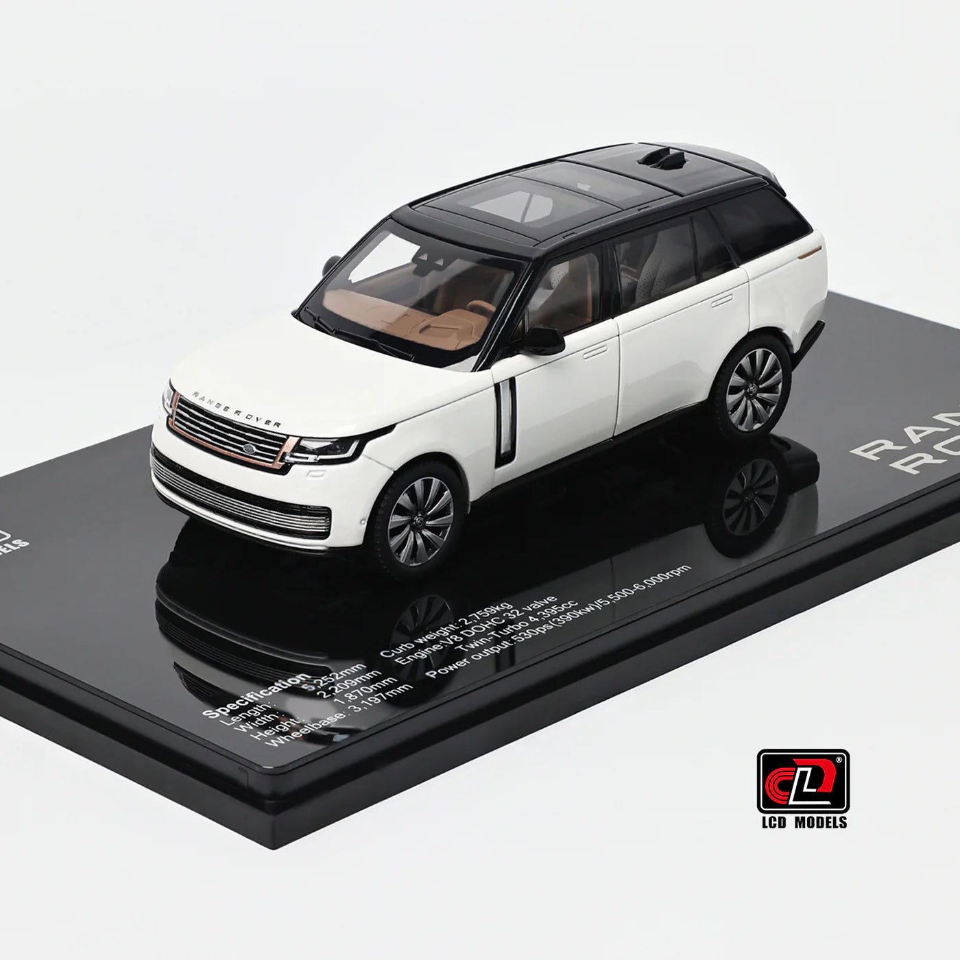 LCD Land Rover Range Rover SV Serenity White with Black Roof 1:43 Scale Diecast Model
