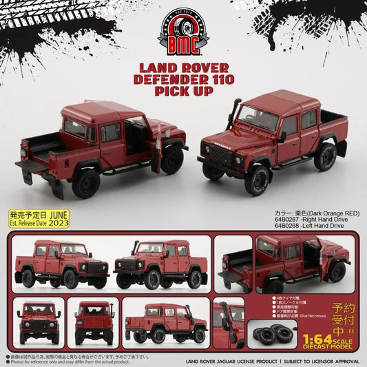 Land Rover 2016 Defender 110 Pick Up, 1:64 Scale (Orange) collectible diecast model at Poketwheels