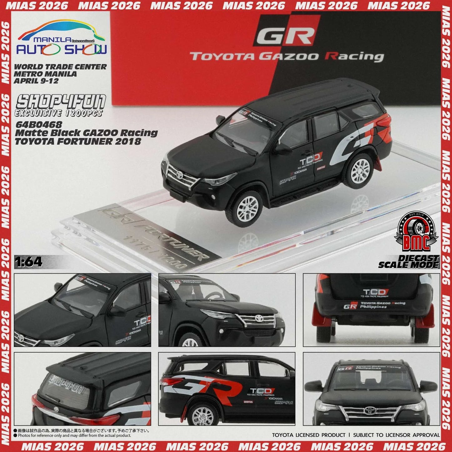 BMC Gazoo Racing Toyota Fortuner 2018 Matte Black Limited Edition 1:64 Scale Diecast Model