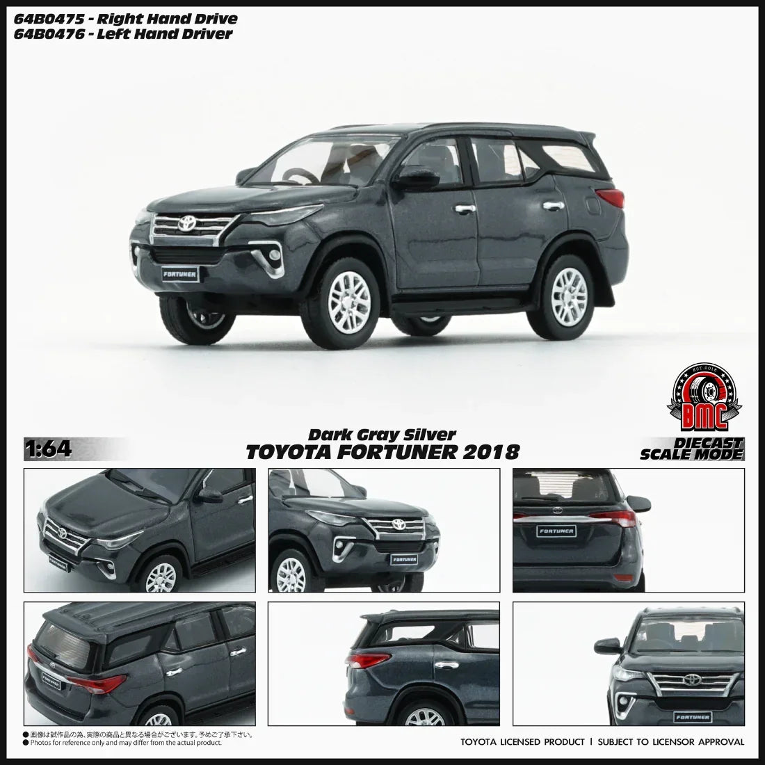 Toyota Fortuner 2018, 1:64 Scale (Silver) collectible diecast model at Poketwheels
