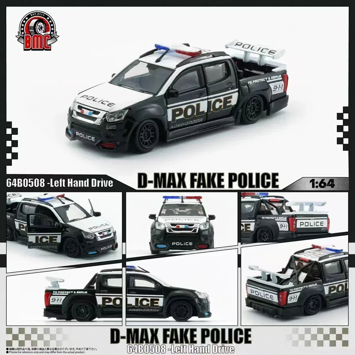 *PRE-ORDER* Isuzu D-Max 2018 - Low Rider Fake POLICE (Canada), 1:64 Scale collectible diecast model at Poketwheels