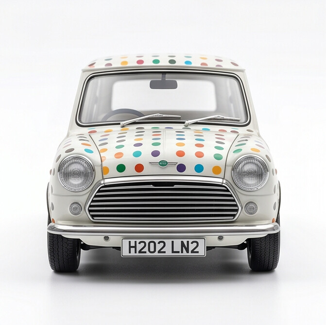 TINY Mini Cooper MK1 Colour Dot 1:50 Scale – Official Licensed Diecast with Acrylic Case