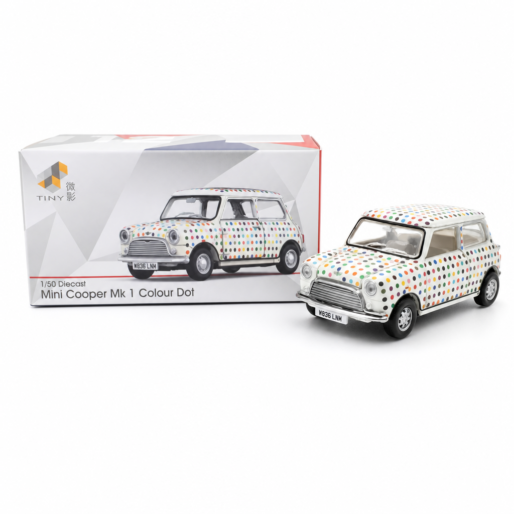 TINY Mini Cooper MK1 Colour Dot 1:50 Scale – Official Licensed Diecast with Acrylic Case