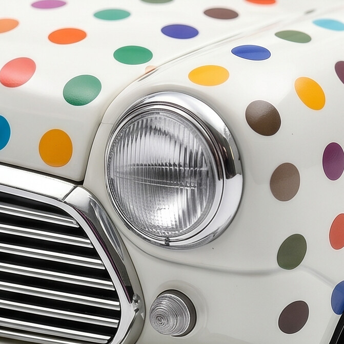 TINY Mini Cooper MK1 Colour Dot 1:50 Scale – Official Licensed Diecast with Acrylic Case