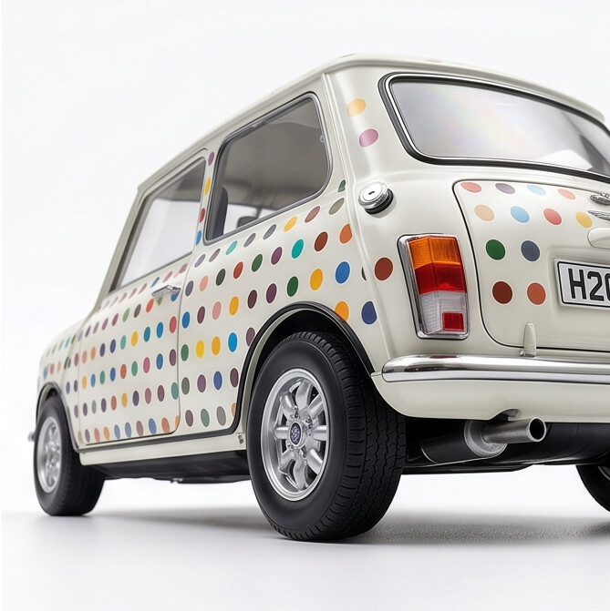 TINY Mini Cooper MK1 Colour Dot 1:50 Scale – Official Licensed Diecast with Acrylic Case