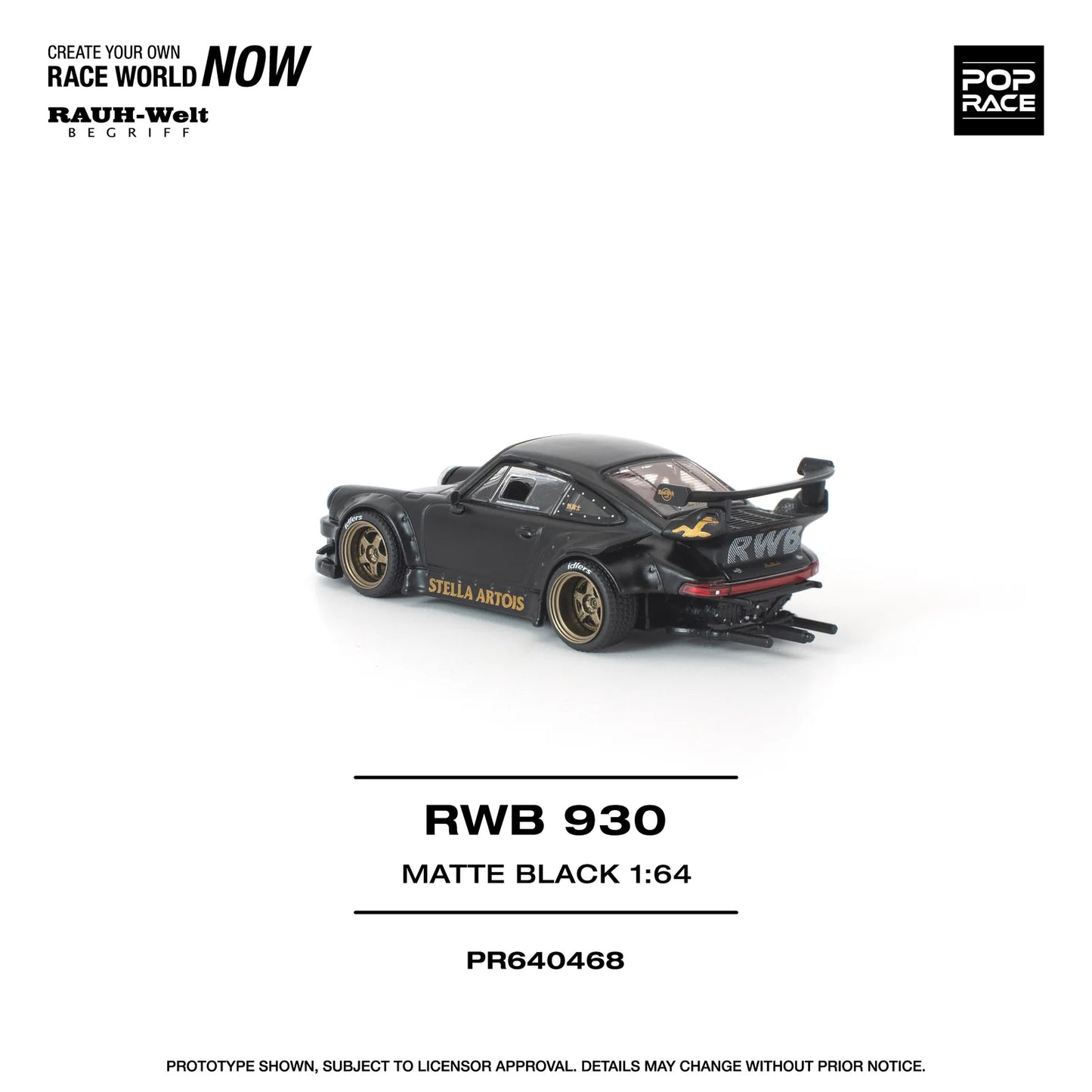 POPRACE RWB Porsche 930 Stella Artois Matte Black New Tooling 1:64 Scale Diecast Model (Pre-Order)
