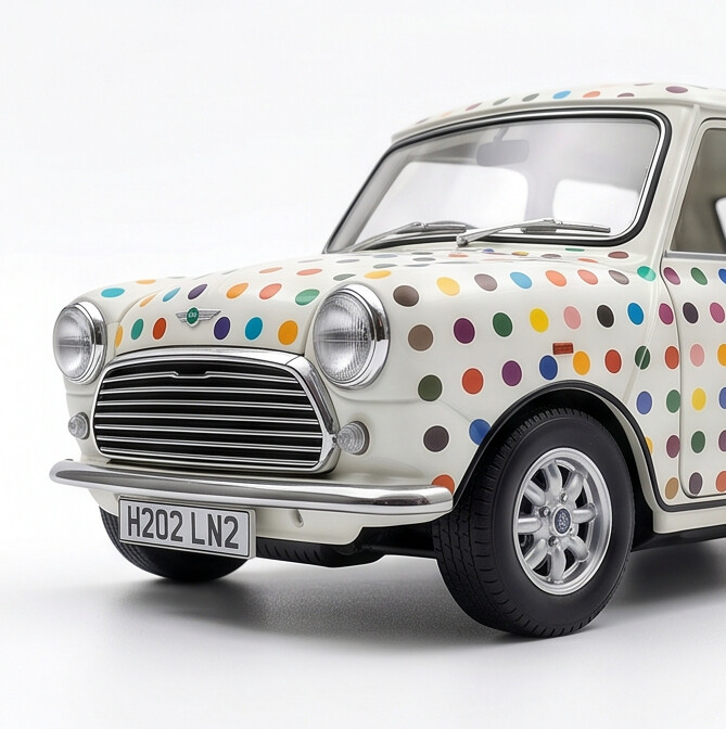 TINY Mini Cooper MK1 Colour Dot 1:50 Scale – Official Licensed Diecast with Acrylic Case