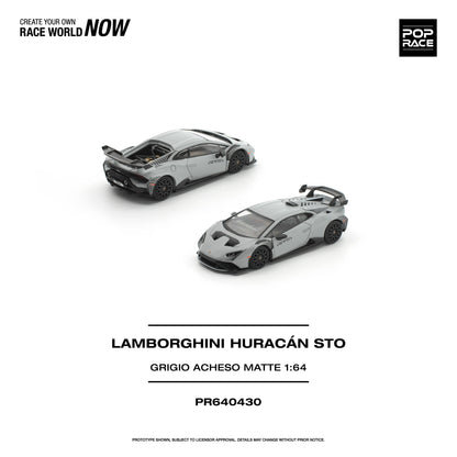POPRACE Lamborghini Huracán STO Grigio Acheso Matte 1:64 Scale Diecast Model (Pre-Order)