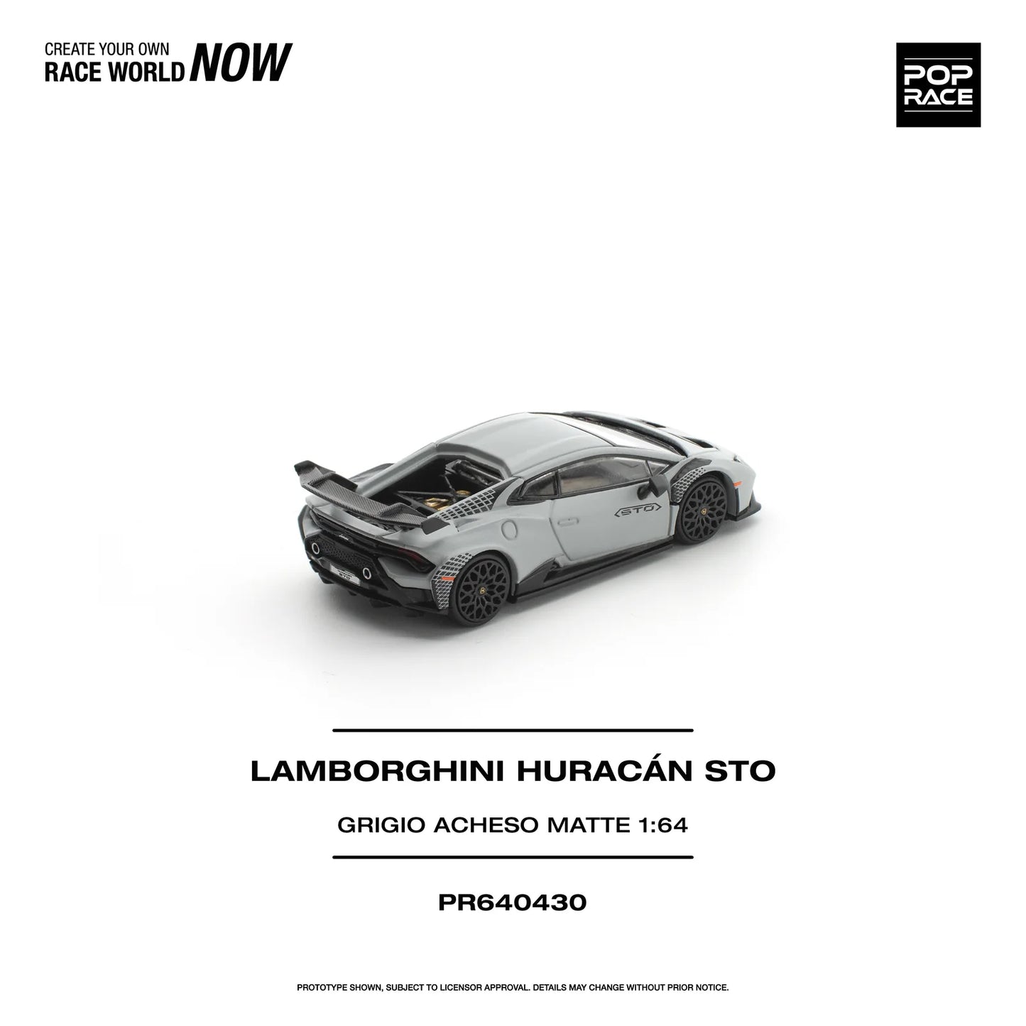 POPRACE Lamborghini Huracán STO Grigio Acheso Matte 1:64 Scale Diecast Model (Pre-Order)