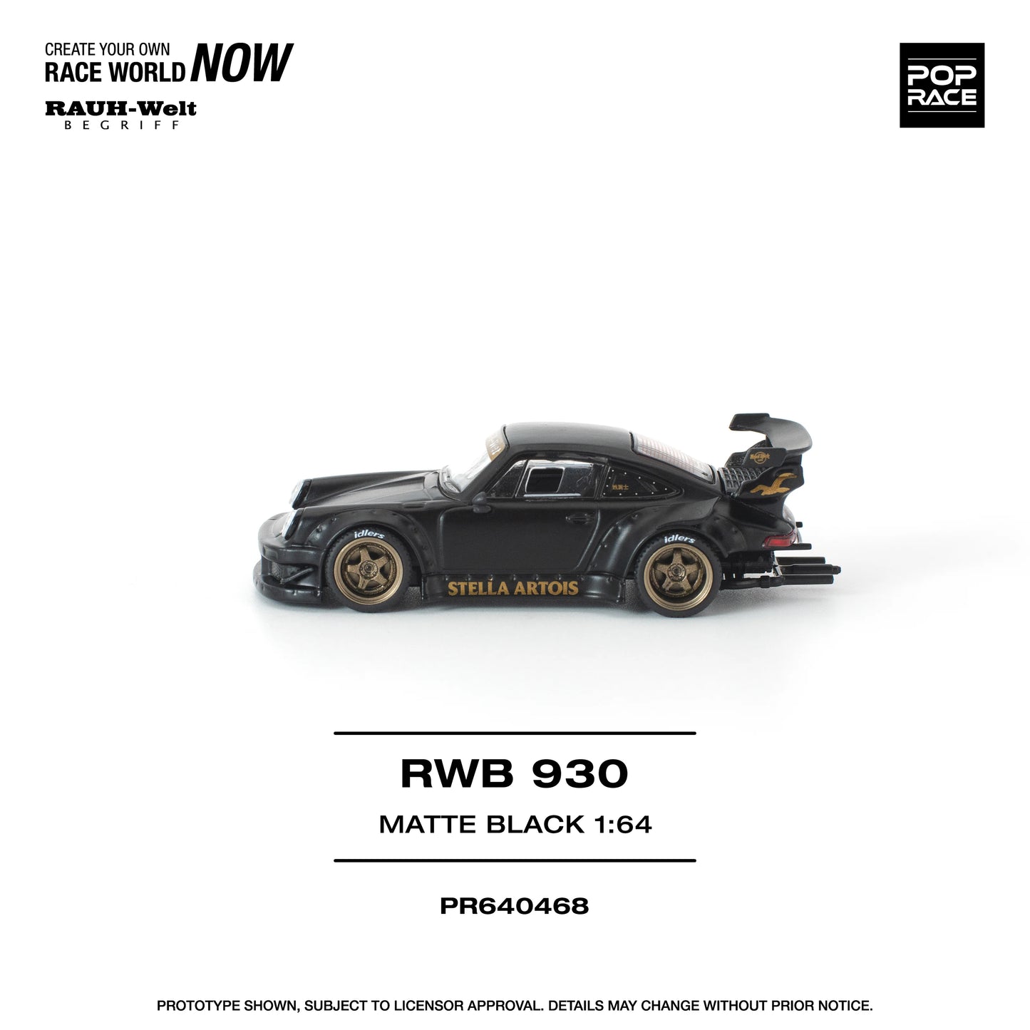POPRACE RWB Porsche 930 Stella Artois Matte Black New Tooling 1:64 Scale Diecast Model (Pre-Order)