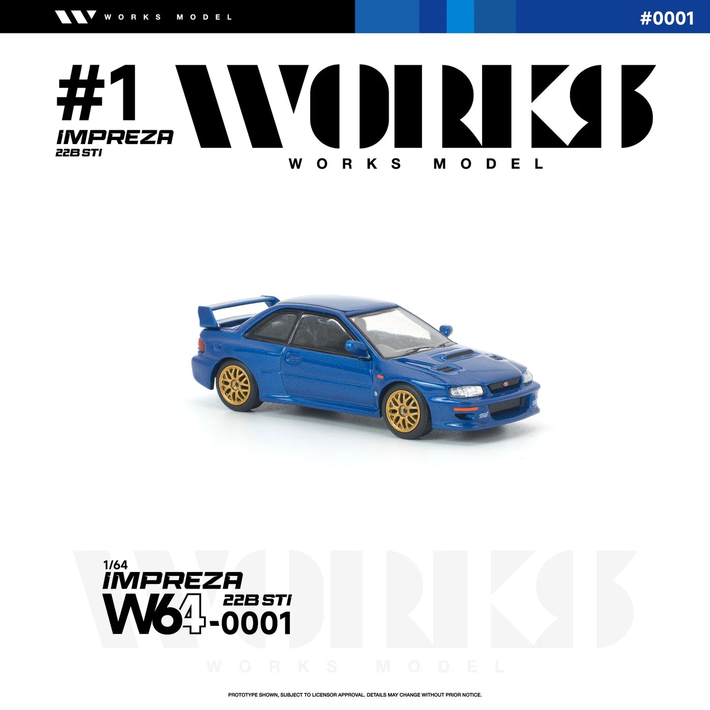 PRE-ORDER Works Model Subaru Impreza 22B STI, 1:64 Scale (Blue)