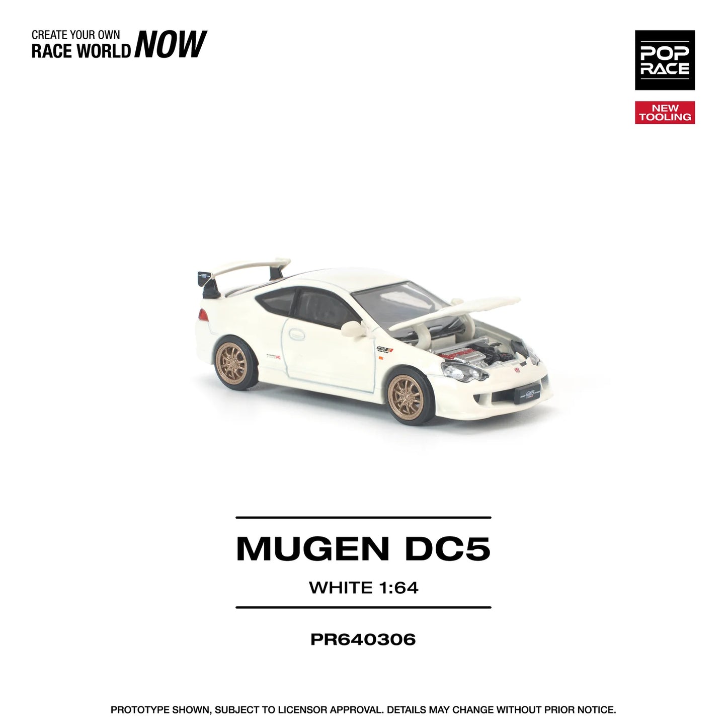 POPRACE Honda DC5 Mugen New Tooling White 1:64 Scale Diecast Model (Pre-Order)