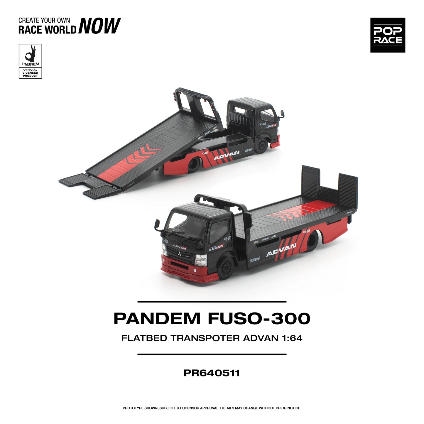 POPRACE Pandem Fuso 300 Flatbed Transporter Advan 1:64 Scale Diecast Model (Pre-Order)